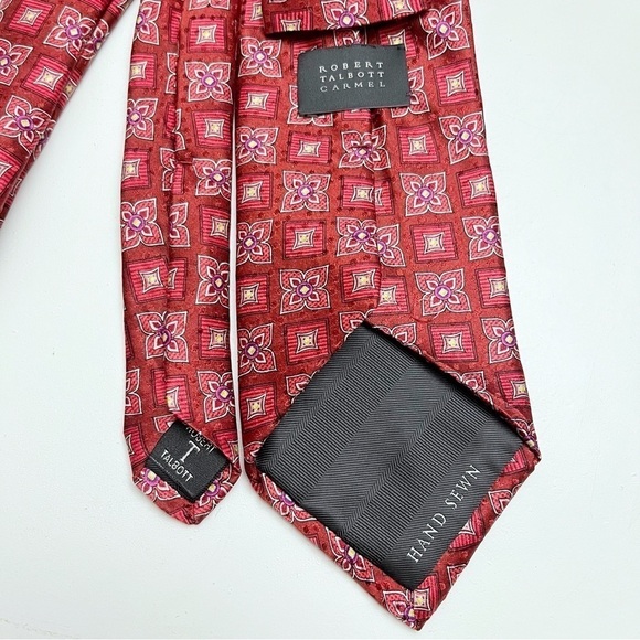 Robert Talbott Carmel Red Retro Kaleidoscope Floral Checkered Hand Sewn Silk Tie - Picture 5 of 7